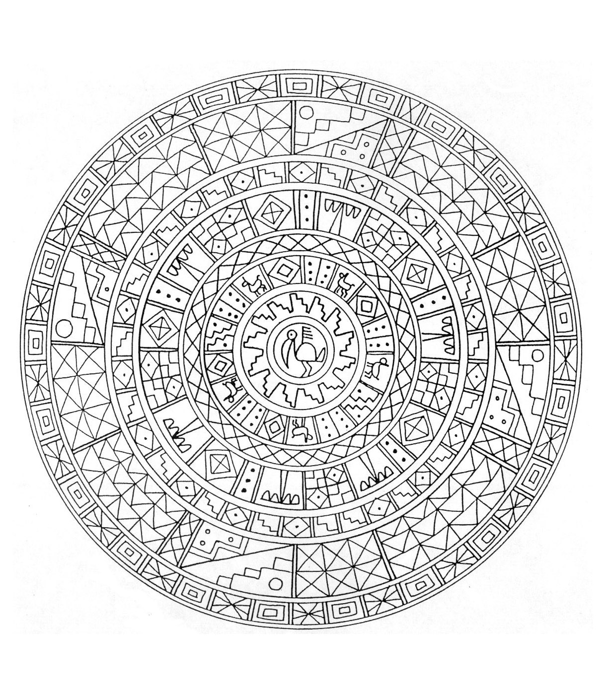 Mandala template that seems to be inspired by Aztecs or Mayans